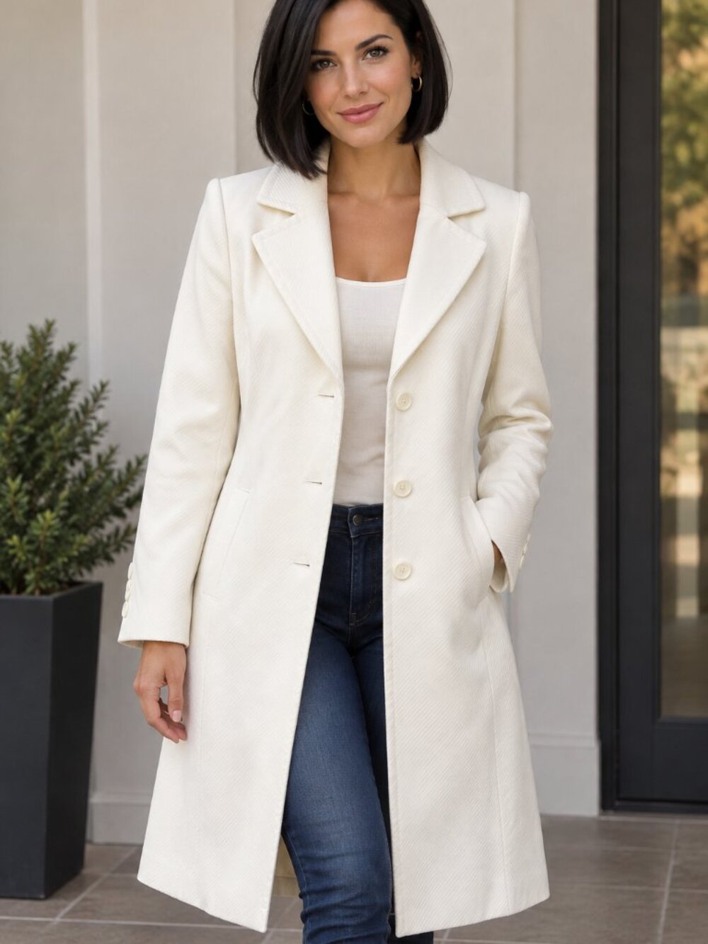 Express Ivory Long Peacoat, Size M
